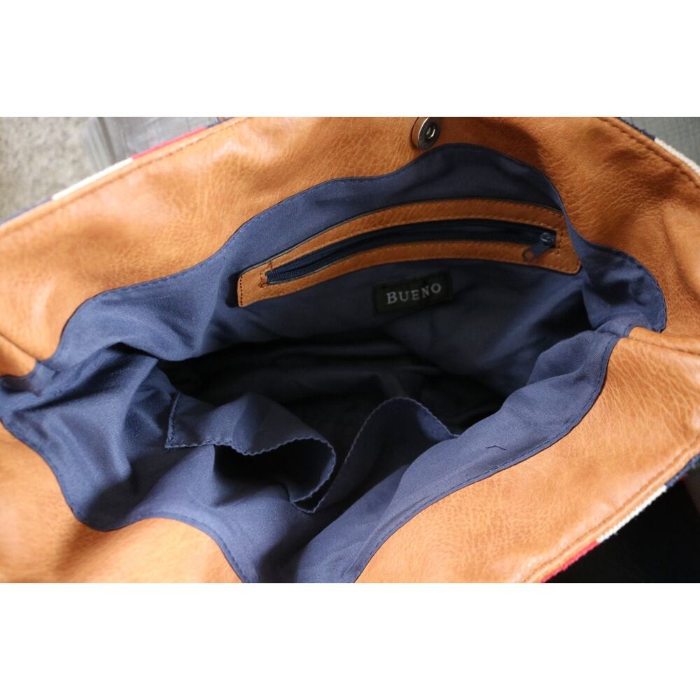 BUENO Red White Blue Leather Tote Bag Purse - Picture 4 of 10